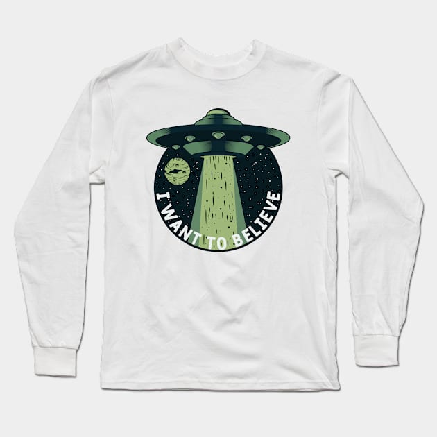 UFO Universe I Want To Believe Long Sleeve T-Shirt by Mako Design 